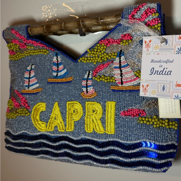 Beaded Capri Handbag with Bamboo Handles